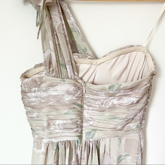 Adrianna Papell One Shoulder Floral Print Ruched Chiffon Gown Champagne 4 - Picture 9 of 15